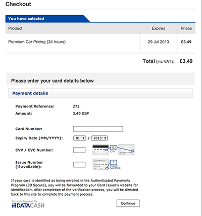 Parkers checkout screen for 24 hour access